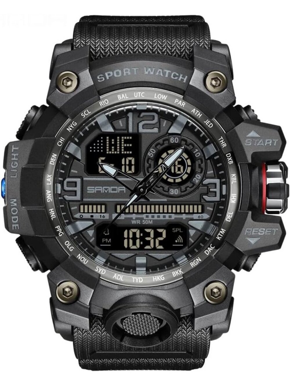 Men's Black Analog Quartz Sports Waterproof Military Tactical LED Digital Watch